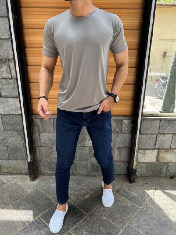            Imported Tensil Cotton lycra Grey Tshirt