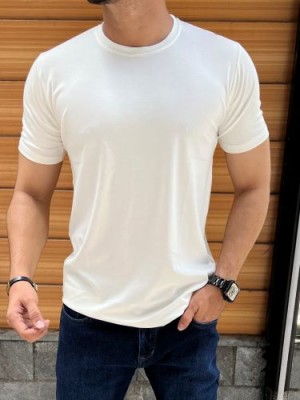            Imported Tensil Cotton lycra White Tshirt