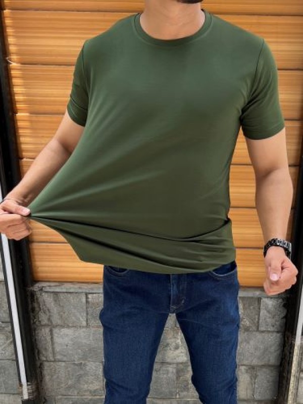            Imported Tensil Cotton lycra Dark Green Tshirt
