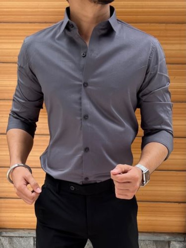              Stretchable Cotton Dark Grey Fullsleeves Shirt