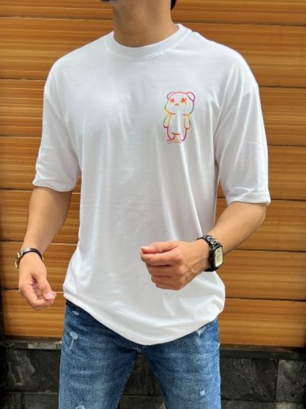            Teddy Drop Shoulder Over Size White Tee