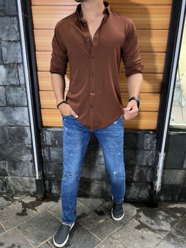               Hosiery Imported Stretchable Brown Shirt