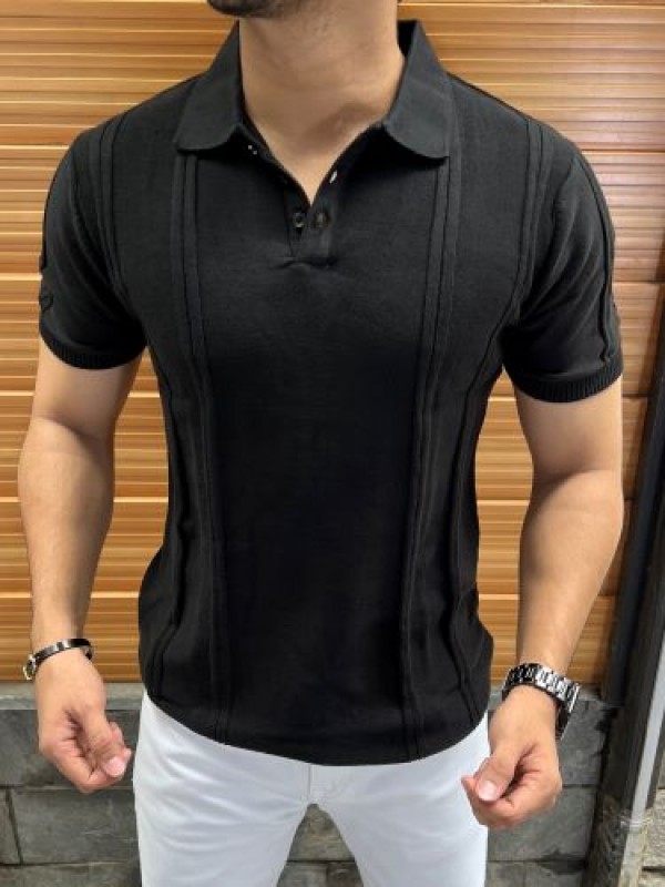         knitted Collar Black Tshirt