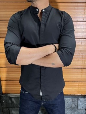                Stretchable Chinese Collar Black Shirt 