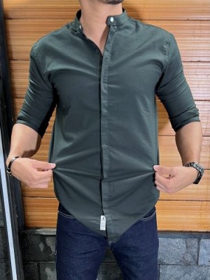                 Stretchable Chinese Collar Green Shirt 