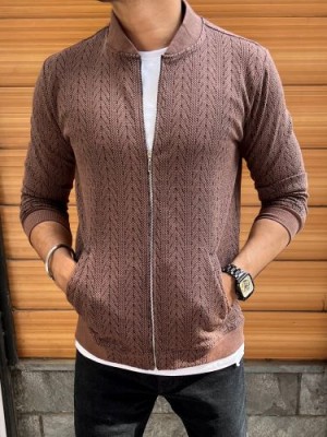      Jacquard Brown Bomber Jacket