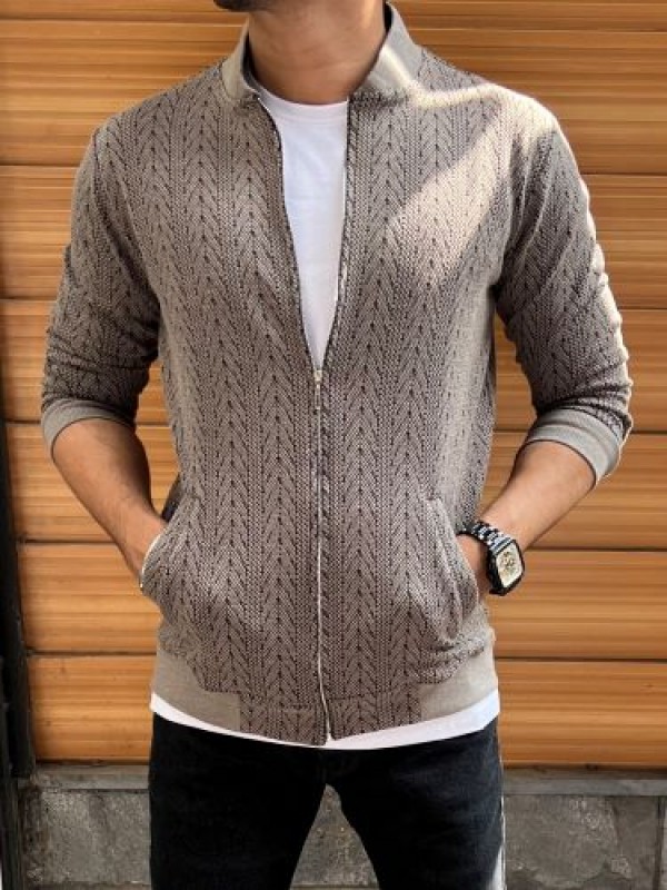      Jacquard Grey Bomber Jacket