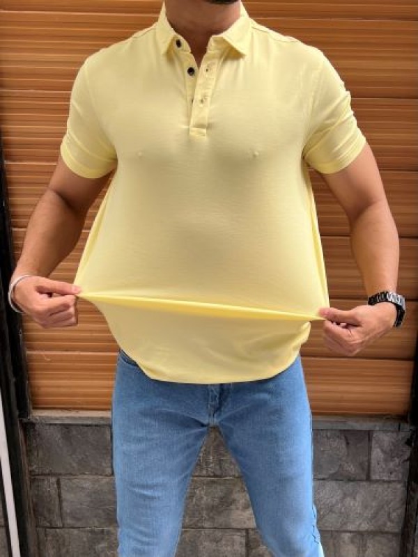                                    Tensil soft Stretchable Yellow Collar Tshirt