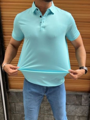                                    Tensil soft Stretchable Aqua Collar Tshirt