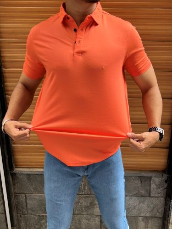                                    Tensil soft Stretchable Orange Collar Tshirt
