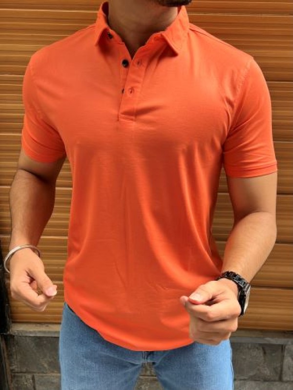                                    Tensil soft Stretchable Orange Collar Tshirt