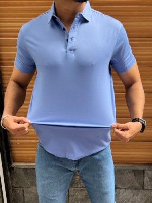                                    Tensil soft Stretchable Blue Collar Tshirt