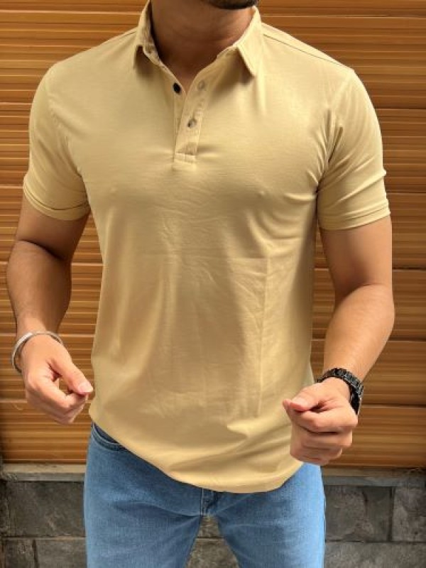                                    Tensil soft Stretchable Cream Collar Tshirt