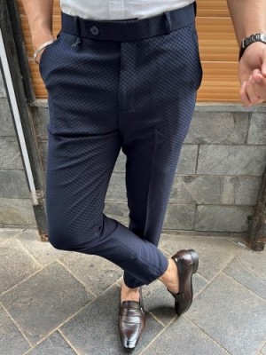               Soft Handfeel Textured Ankle Formal Navy Trouser