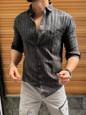                             Imported Suede Striper Charcoal Shirt