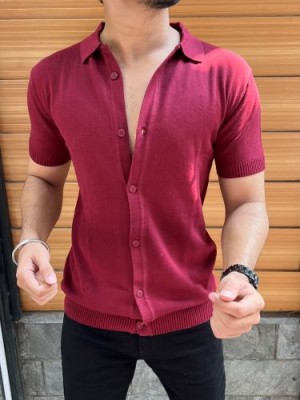                   Knit Fabric Maroon Half Shirt