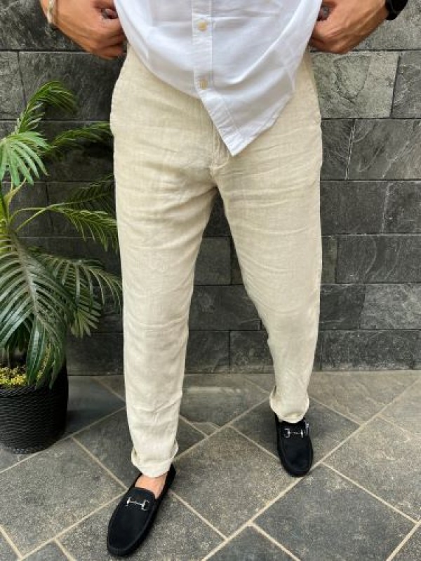                  Pure Linen Cream Ribbed Pant