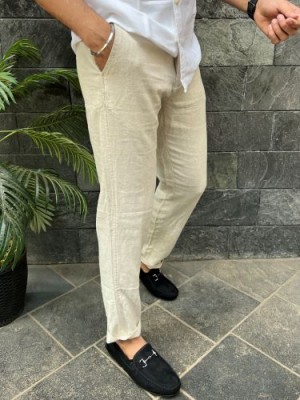                  Pure Linen Cream Ribbed Pant