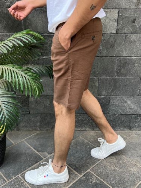                            Linen stretchable brown Shorts