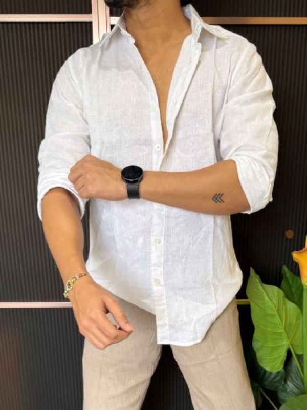                                                                                                                                                                                                                                   A Pure linen White Full Shirt