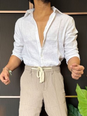                                                                                                                                                                                                                                   A Pure linen White Full Shirt