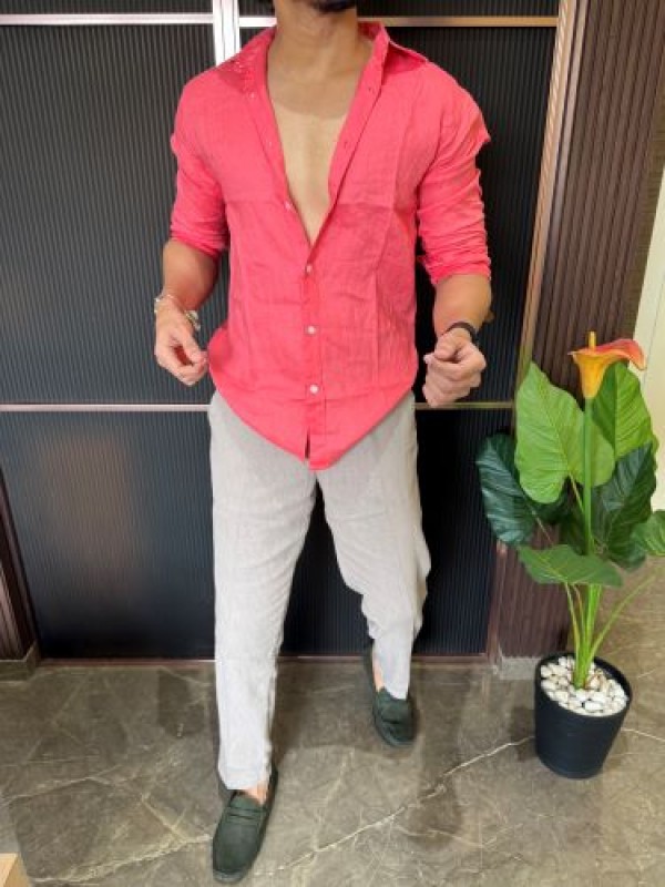                                                                                                                                                                                                                               A Pure linen Dark Pink Full Shirt
