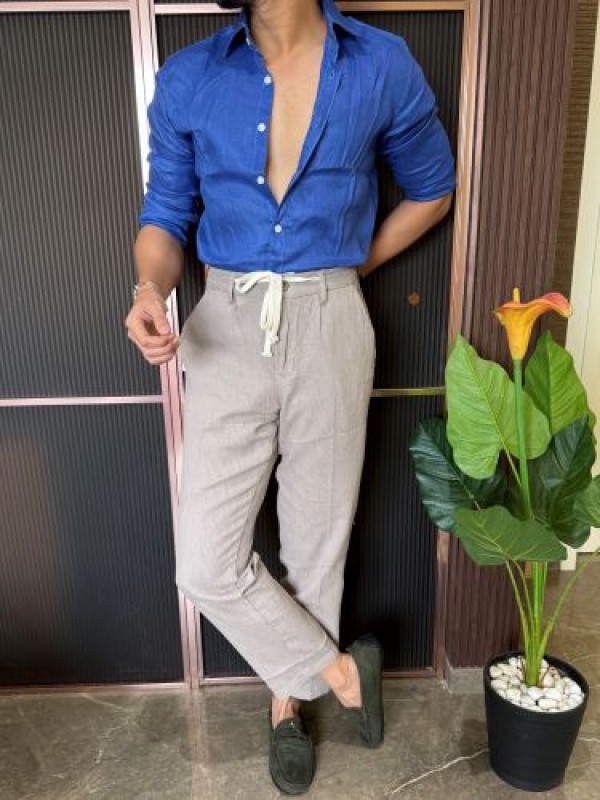                                                                                                                                                                                                                               A Pure linen R Blue Full Shirt