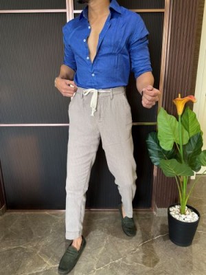                                                                                                                                                                                                                               A Pure linen R Blue Full Shirt