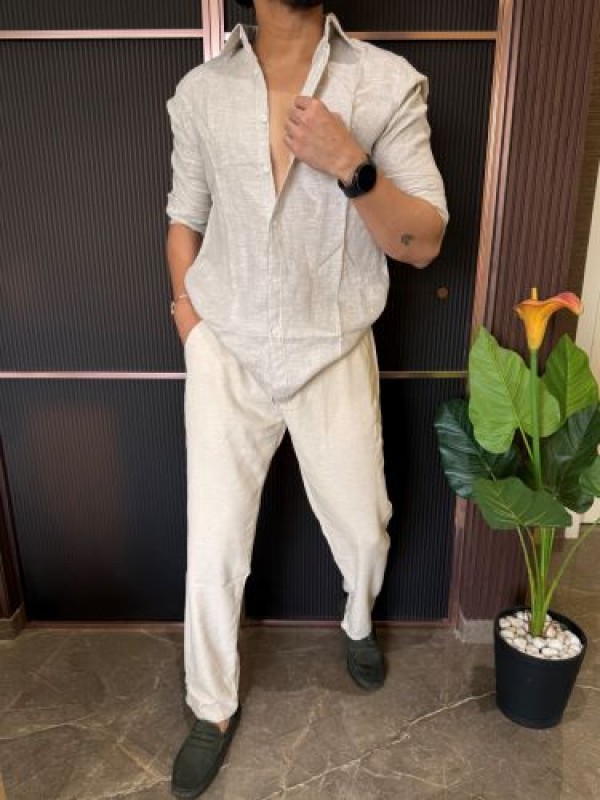                                                                                                                                                                                                                                   A Pure linen Cream Full Shirt