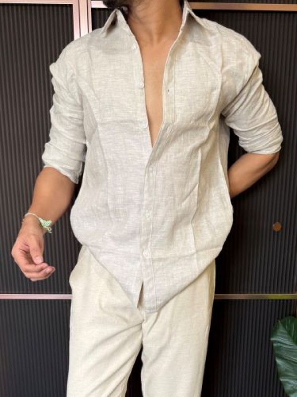                                                                                                                                                                                                                                   A Pure linen Cream Full Shirt