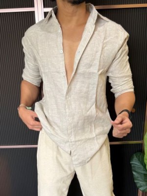                                                                                                                                                                                                                                   A Pure linen Cream Full Shirt