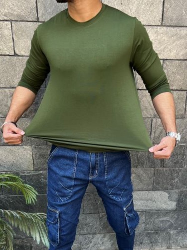                                                                Smooth Cotton Lycra  Green Fullsleeve Tshirt