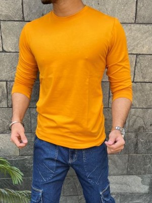                                                                Smooth Cotton Lycra  Mustard Fullsleeve Tshirt