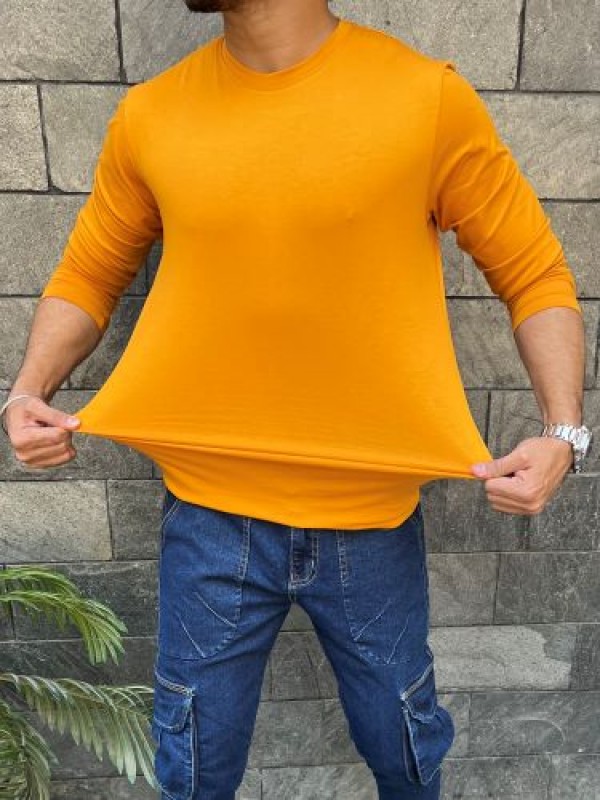                                                                Smooth Cotton Lycra  Mustard Fullsleeve Tshirt