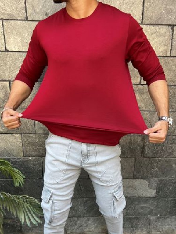                                                                Smooth Cotton Lycra  Maroon Fullsleeve Tshirt