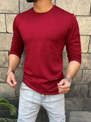                                                                Smooth Cotton Lycra  Maroon Fullsleeve Tshirt