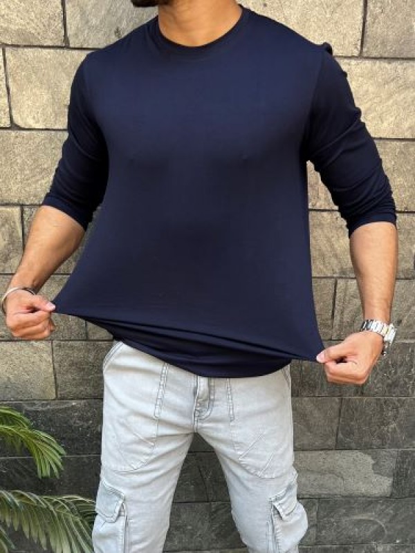                                                                Smooth Cotton Lycra  Navy Fullsleeve Tshirt