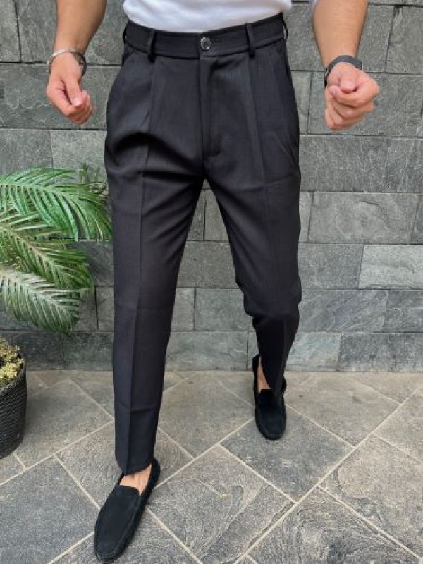                             Pleated Black Formal Trouser