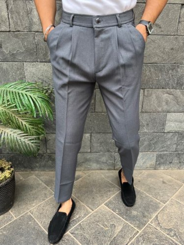                             Pleated Dark Grey Formal Trouser