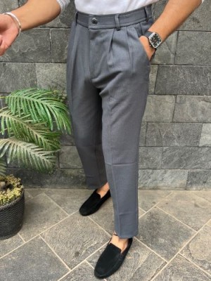                             Pleated Dark Grey Formal Trouser