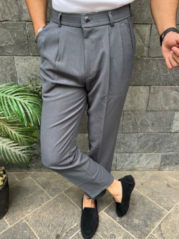                             Pleated Dark Grey Formal Trouser