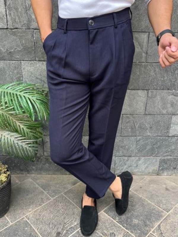                             Pleated Navy Formal Trouser