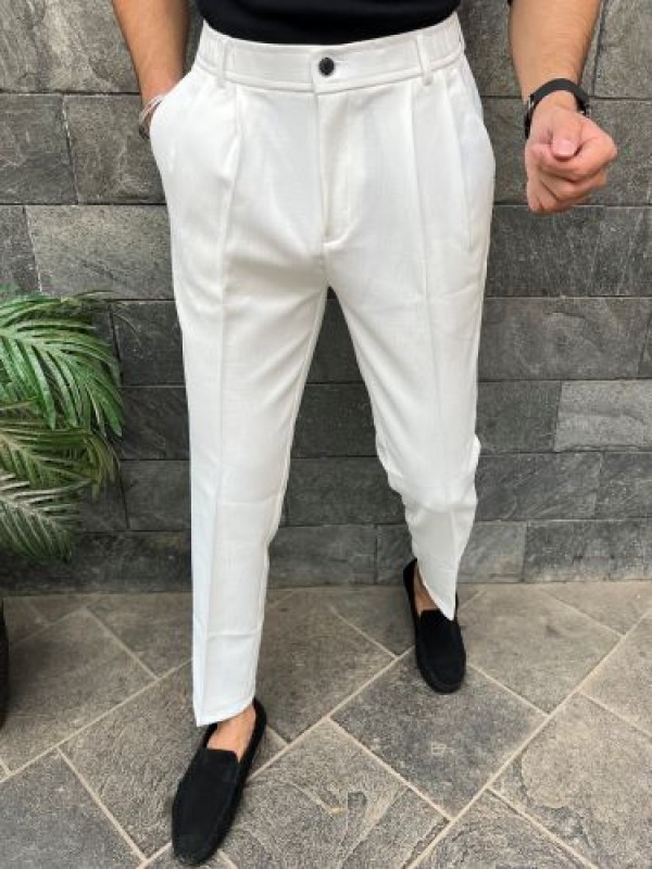                             Pleated White Formal Trouser