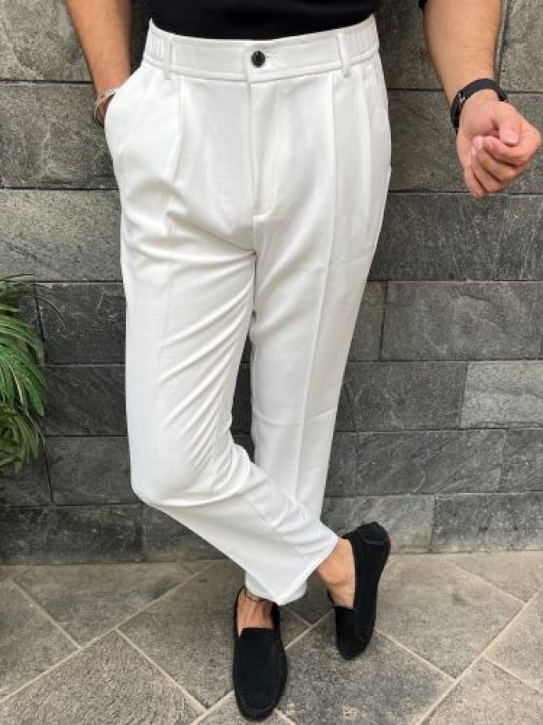                             Pleated White Formal Trouser