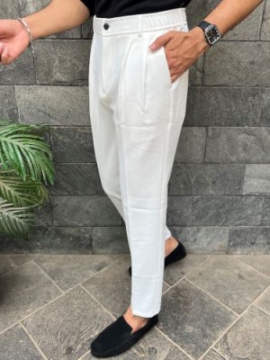                             Pleated White Formal Trouser