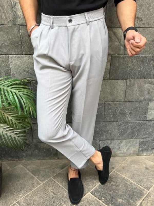                             Pleated Grey Formal Trouser