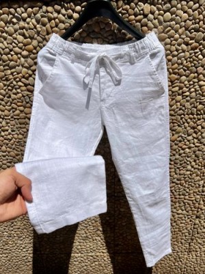                            Linen White Ribbed Pant