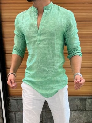                                                             Linen Short kurta Green Fullsleeves