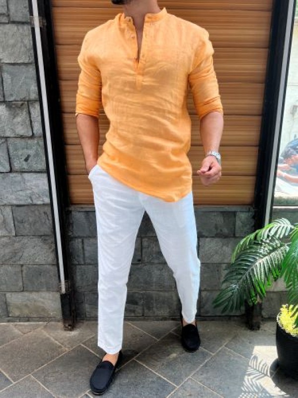                                                             Linen Short kurta Orange Fullsleeves