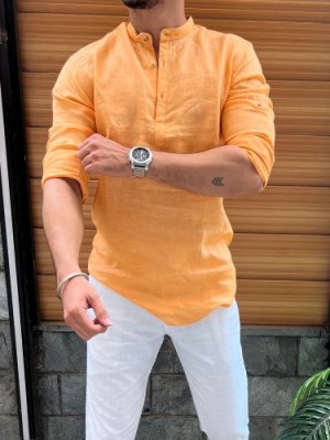                                                             Linen Short kurta Orange Fullsleeves